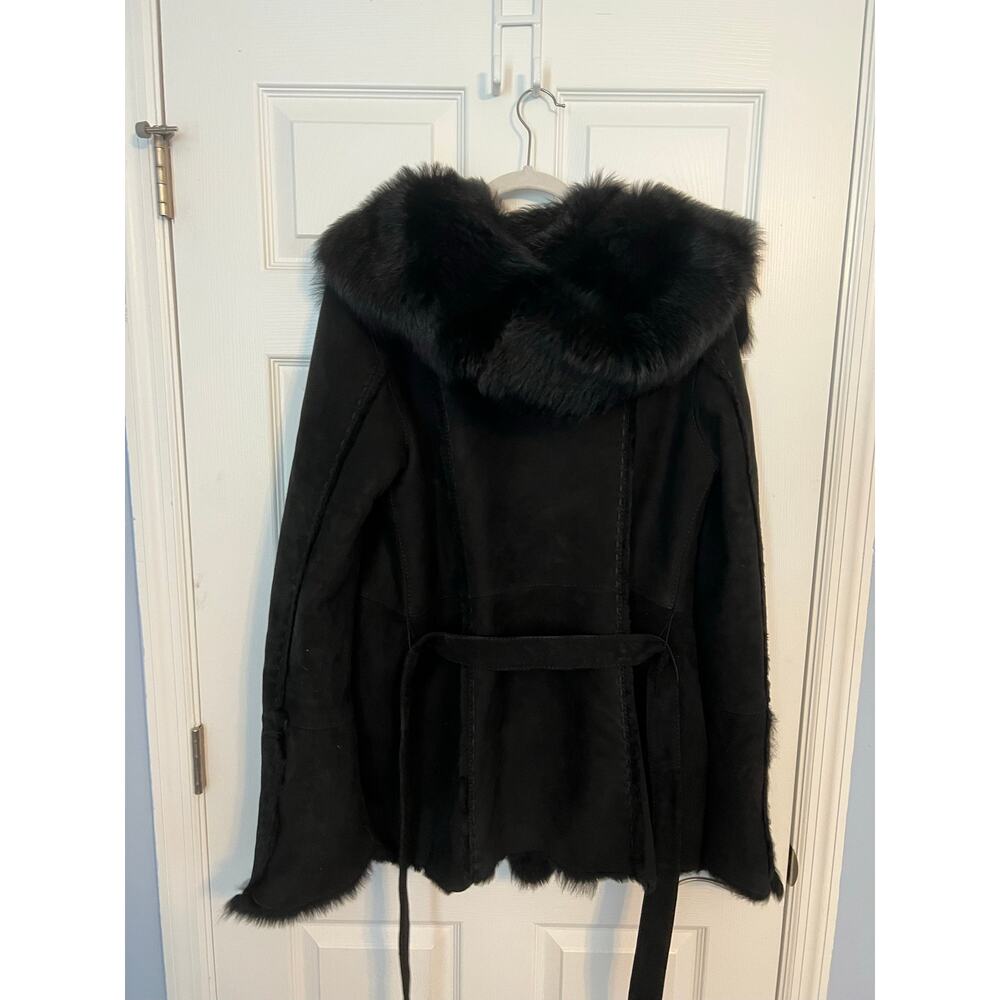 Vakko Black Faux Fur Hooded Jacket ptp 21 large - Picture 7 of 7
